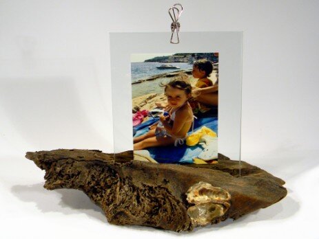 Portafoto cornice legno tronco d'albero con conchiglie