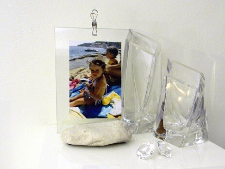 Portafoto cornice eco design con sasso roccia bianca 